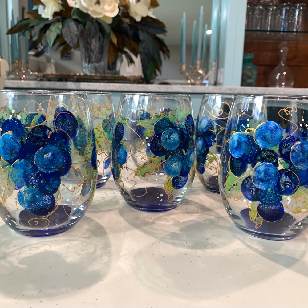Hand-painted stemless wine glasses (set of 6)